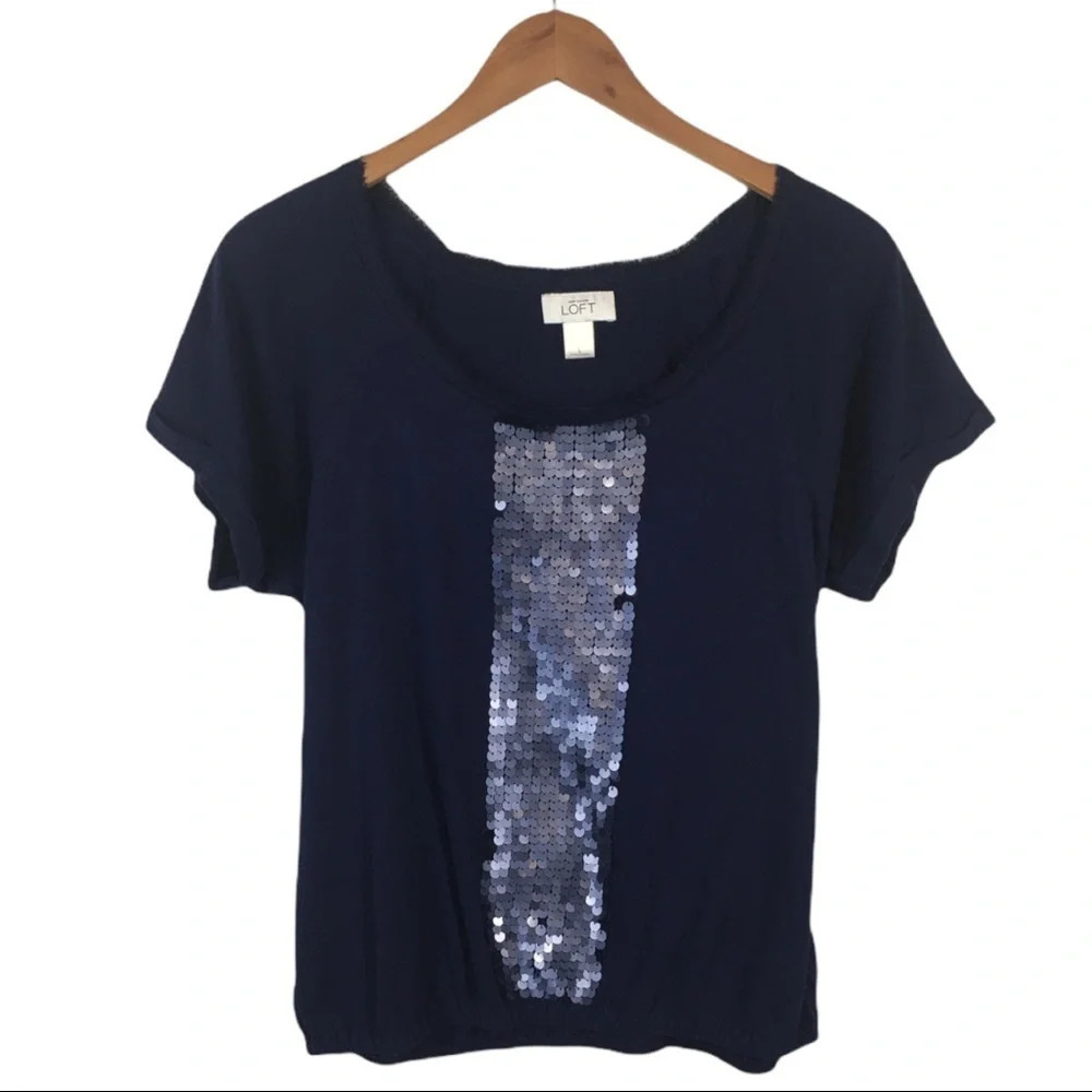 WS812 Ann Taylor LOFT Sequins Blouse Top L